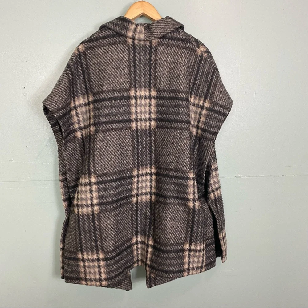 All Saints Wrenley Wool Blend Check Plaid Cape Vest Black Cream M & L Chunky‎ - Picture 7 of 8